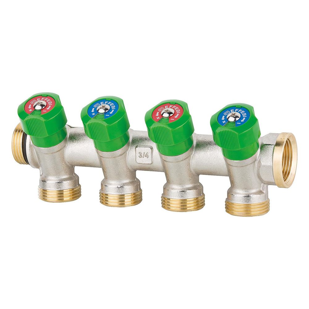 Distributeur d'eau potable Effebi 4 voies, DN 20 3/4", 16 bar, laiton nickelé