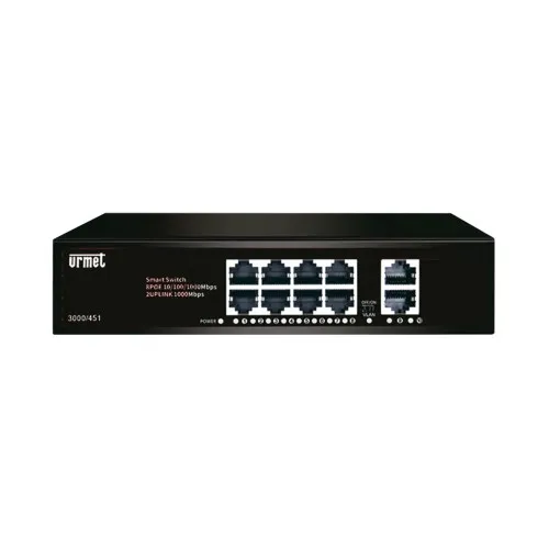 Grothe Switch PoE 8 ports, 10 canaux, Ports 1-8 avec PoE, Ports 9-10 Ethernet, puissance totale PoE 120W, noir (SWI 3000/451)