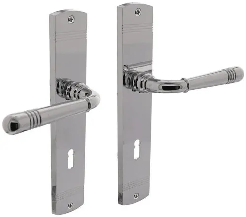 Jeu de poignées de porte longues Helena en Zamak chromé BB 72 mm DIN L/R
