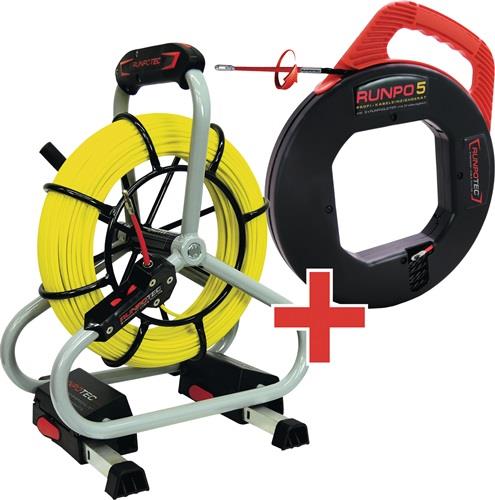 Runpotec Kit de tirage de câble + Tige en fibre de verre 5-30m + GF4.5 Profi-Set Ø 4,5 mm-60m