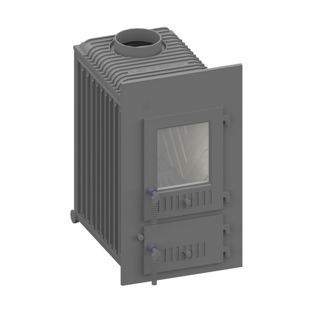 Insert chauffant Camina Schmid SD11E bois/BKB, 11/7 kW, avec revêtement intérieur pierres latérales longues, pierres de plafond, battant de porte fixe à droite