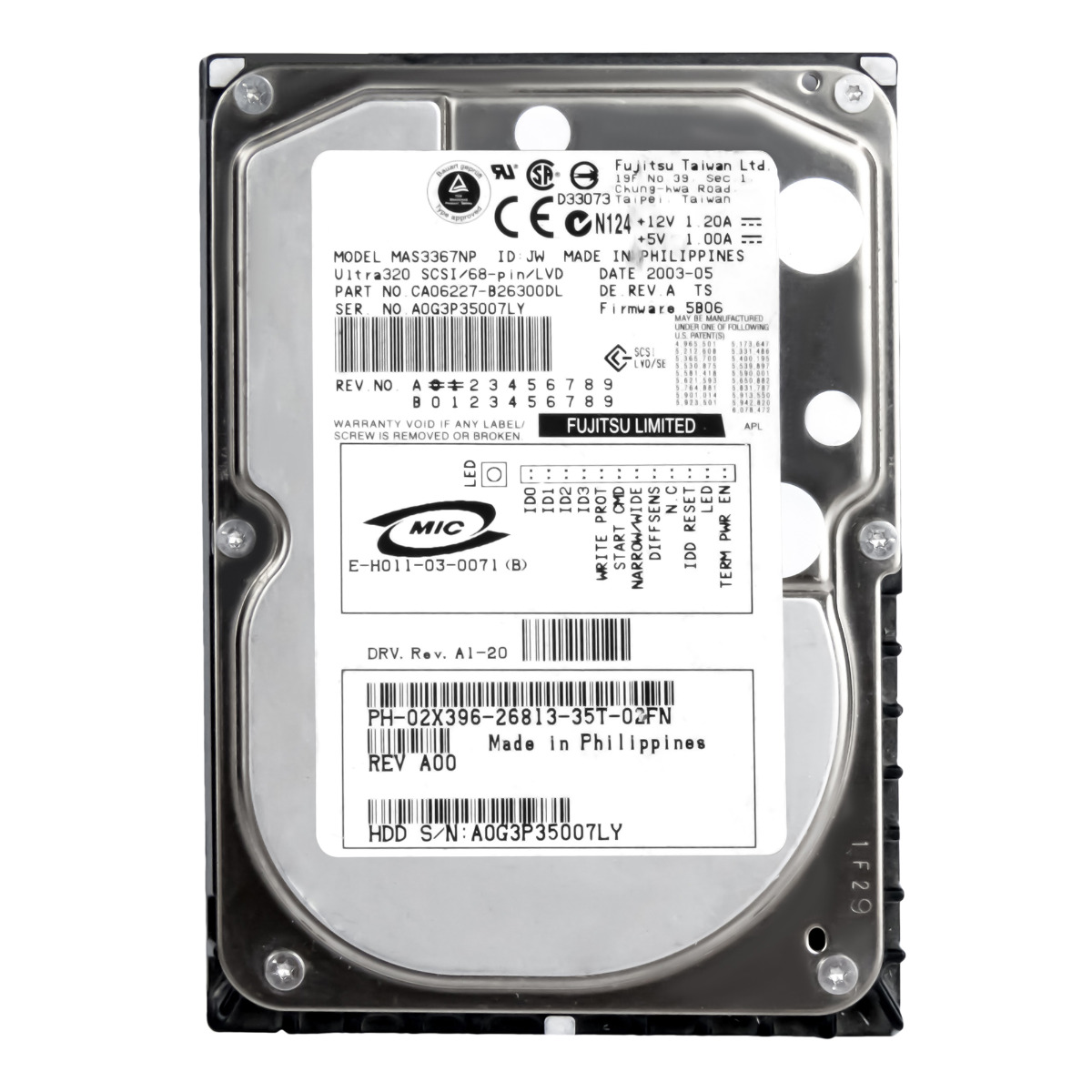 DELL 02X396 36 Go 15 000 tr/min 8 Mo SCSI U320 3,5'' MAS3367NP
