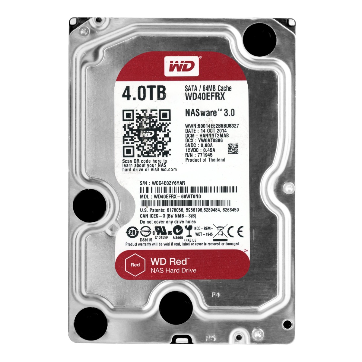 WD RED 4 To 5 400 tr/min 64 Mo SATA III 3,5" WD40EFRX NASware 3.0