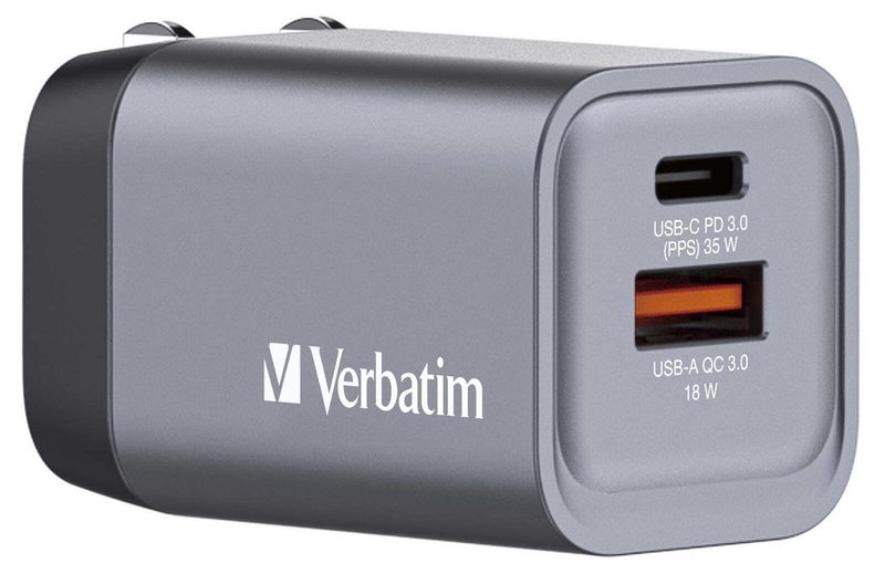verbatim Chargeur GaN USB-A, USB-C 35W, gris