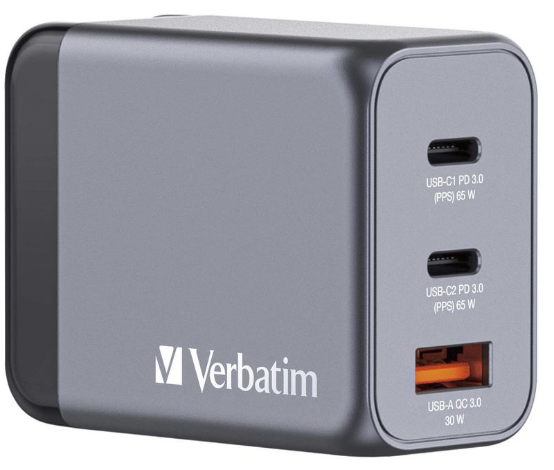 Chargeur GaN USB-A 65W avec 2x USB-C, gris
