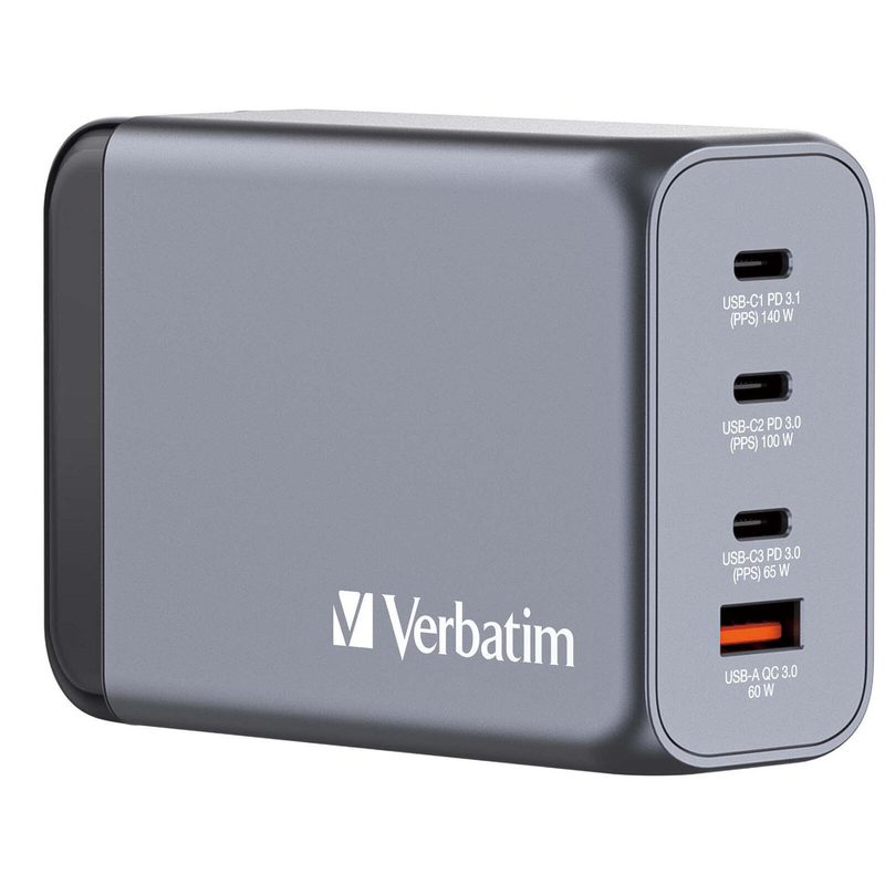 verbatim 240W chargeur GaN USB-A, 3x USB-C, gris