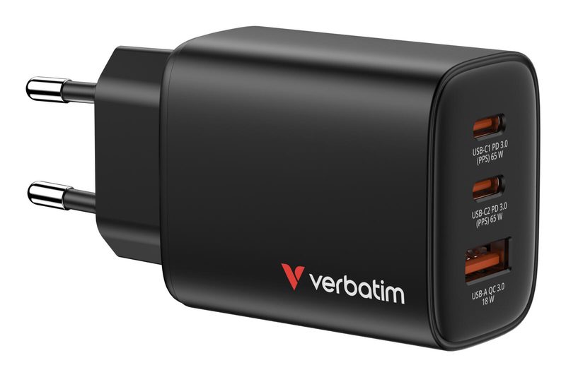 verbatim 65W chargeur USB-A, 2x USB-C, noir