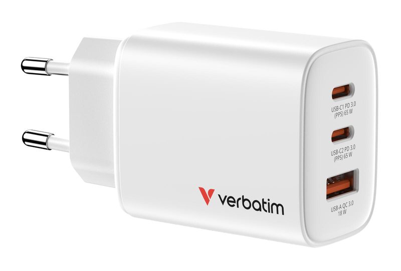 verbatim 65W USB-A, 2x USB-C chargeur, blanc
