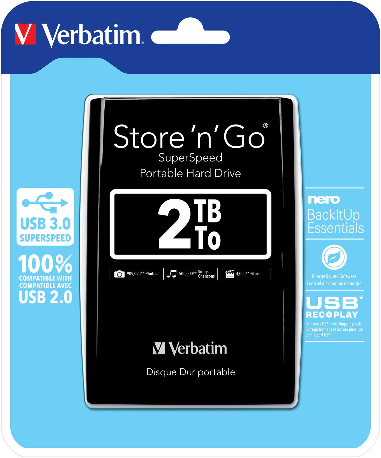 Verbatim Store 'n' Go Disque dur externe - 2 To Micro-USB B 3.2 Gen 1 (3.1 Gen 1), Noir