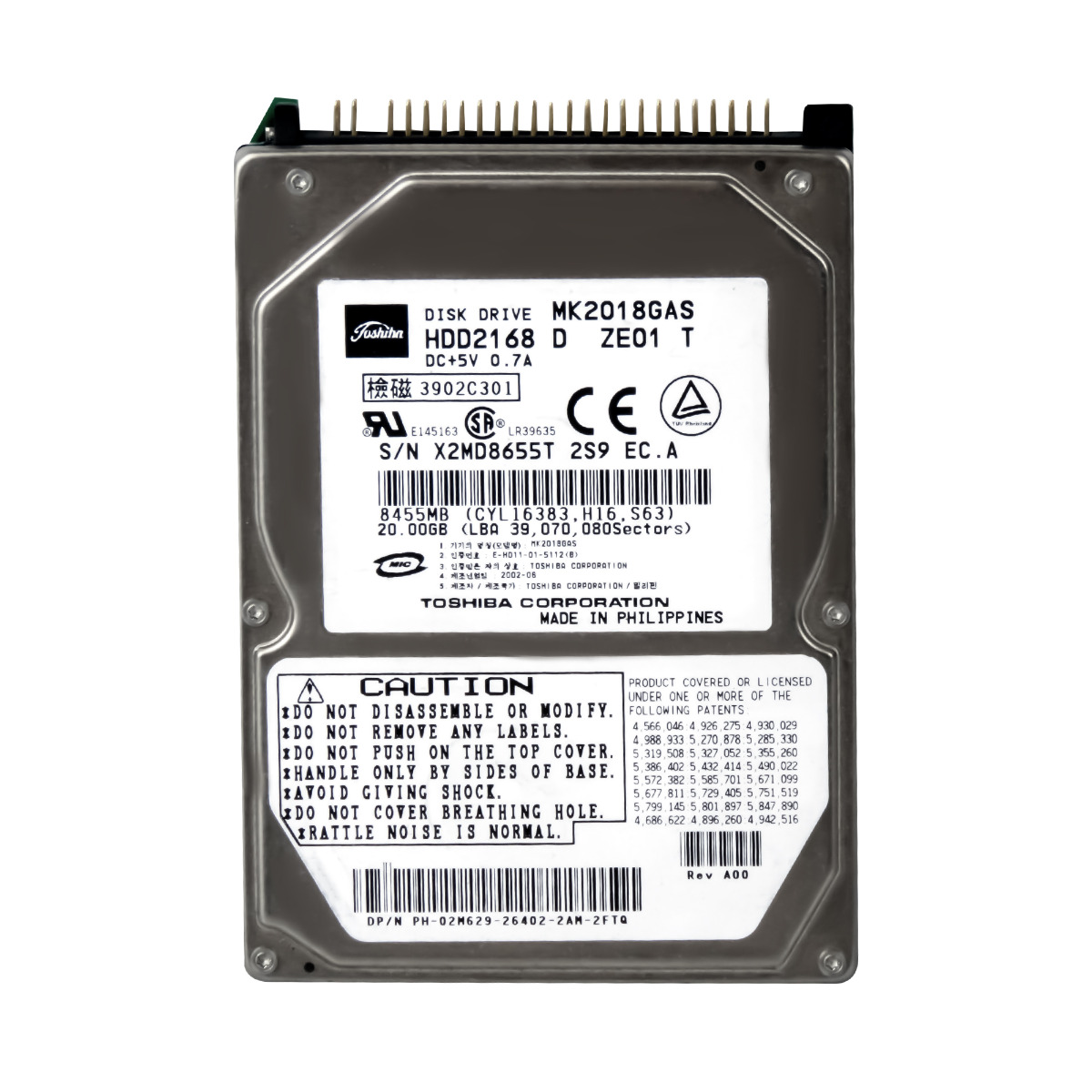 TOSHIBA Disque dur 20 Go 4200 tr/min 2 Mo ATA 2,5'' MK2018GAS