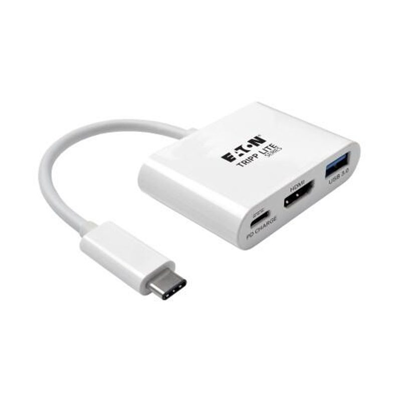 Adaptateur USB-C vers HDMI Eaton Tripp Lite Series avec port USB-A et charge PD, HDCP, blanc