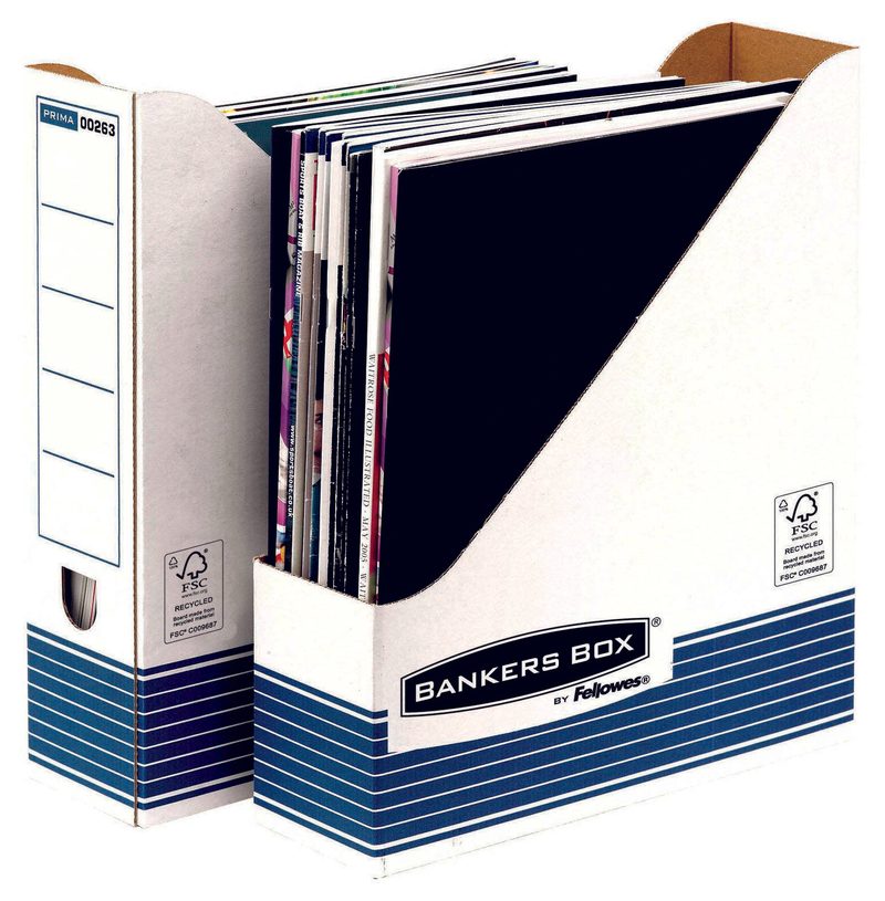 Bankers Box Collecteur vertical de rangement recyclé blanc/bleu, DIN A4 1 boîte = 10 unités — lot de 10 pièces