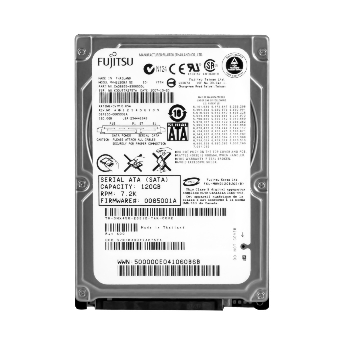 FUJITSU 120 Go 7 200 tr/min 8 Mo SATA II 2,5'' MHW2120BJ