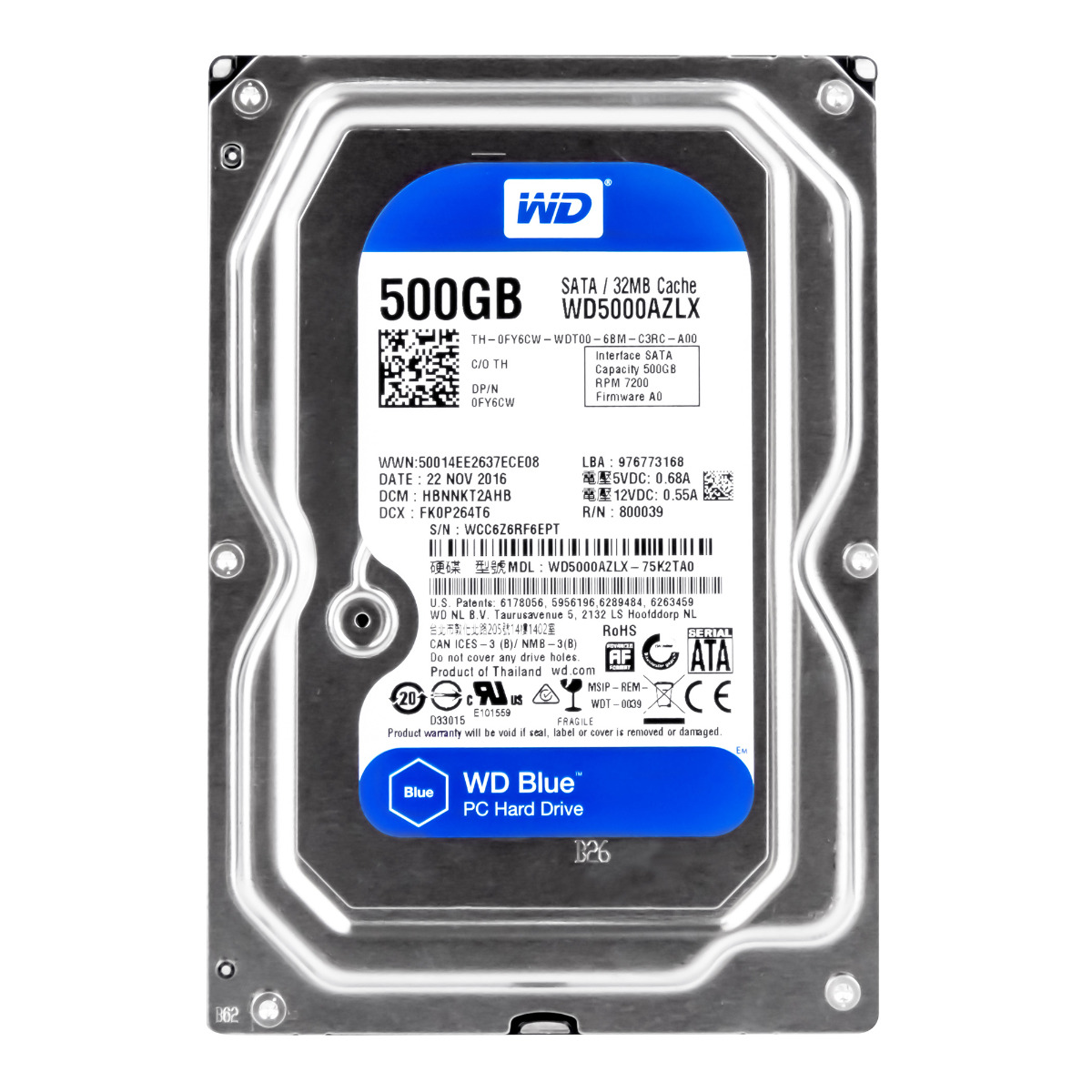 DELL 0FY6CW 500 Go 7,2K 32 Mo SATA III 3,5'' WD5000AZLX
