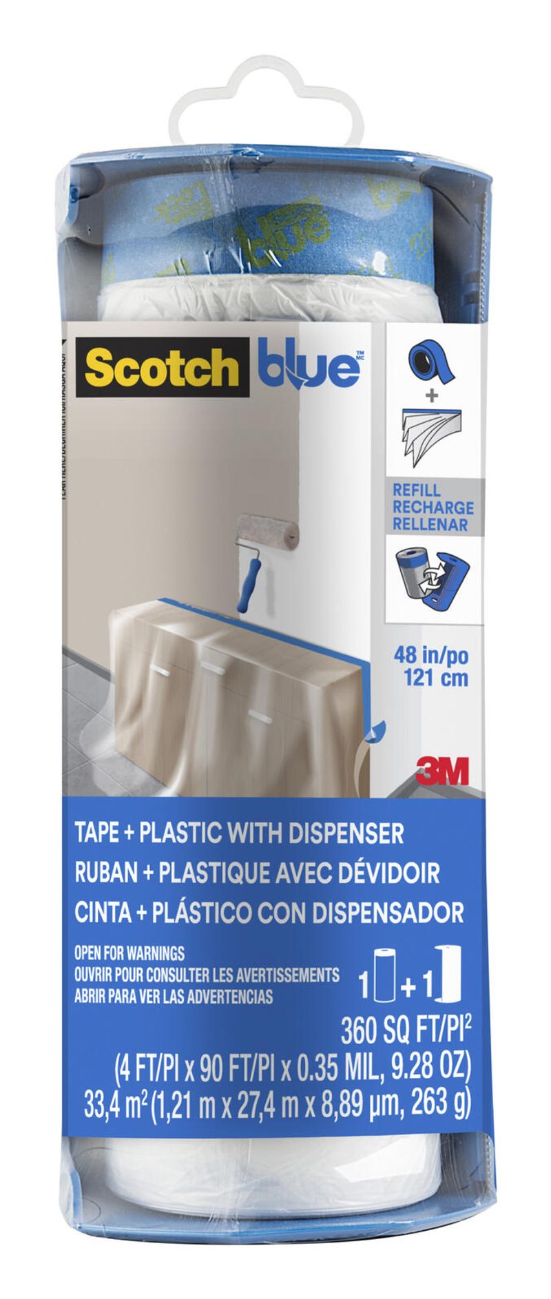 Film de masquage Scotch Blue™ transparent avec dérouleur 122,0 cm x 27,4 m - 1 rouleau