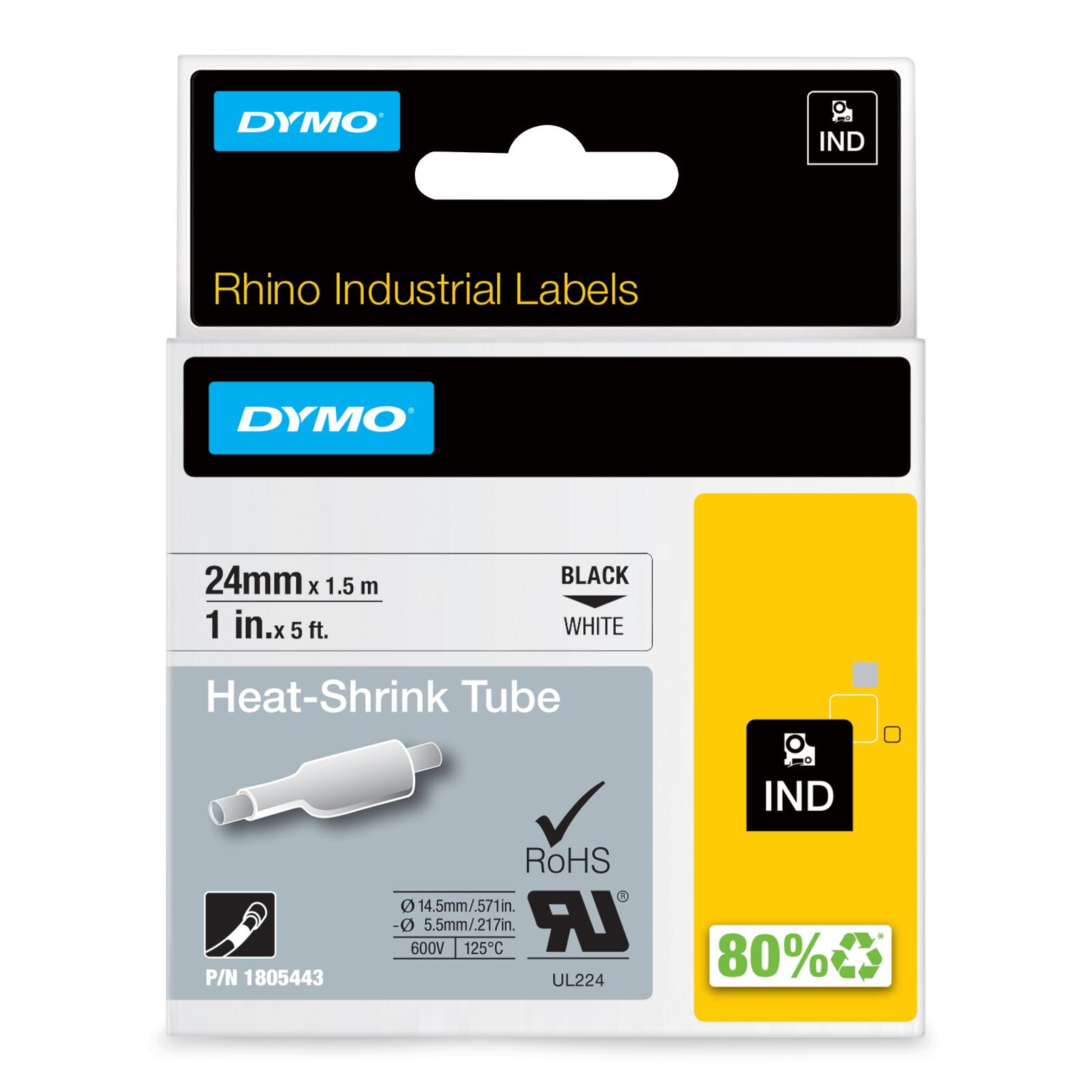DYMO® Manchette thermorétractable originale IND pour Rhino 6000+, polyoléfine - noir sur blanc 2,4