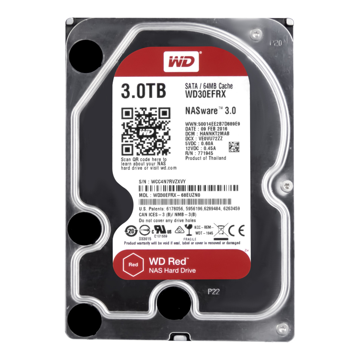 Disque dur WD RED 3 To 5400 tr/min 64 Mo SATA III 3,5" WD30EFRX NASware 3.0