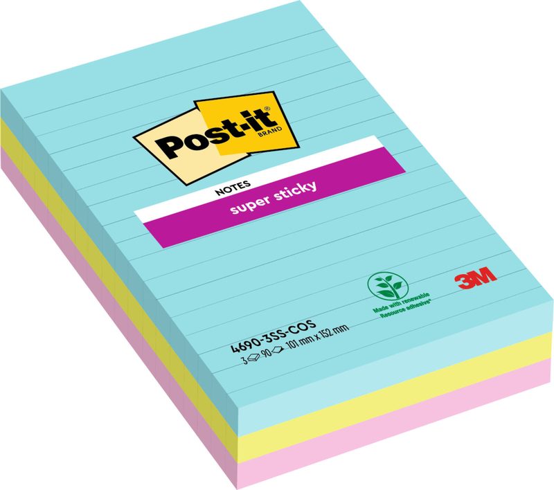Post-it Notes autocollantes Super Sticky 4690-3SS-COS 101x152mm multicolore 3 blocs