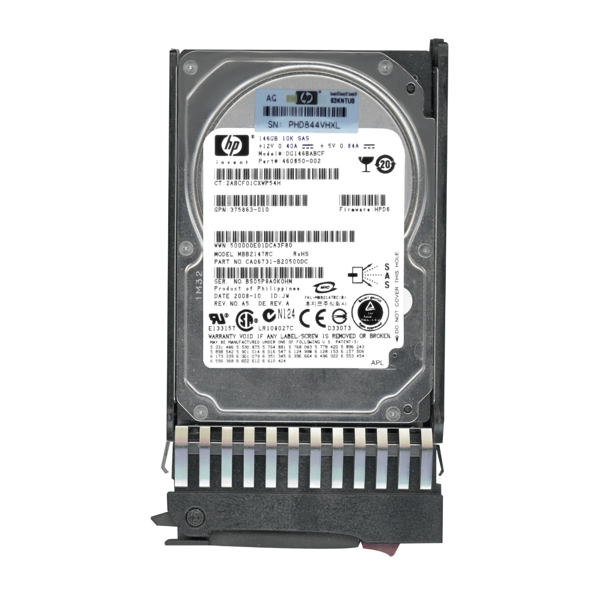 HP 460850-002 146 Go 10K 16 Mo SAS-2 2,5'' DG146BABCF
