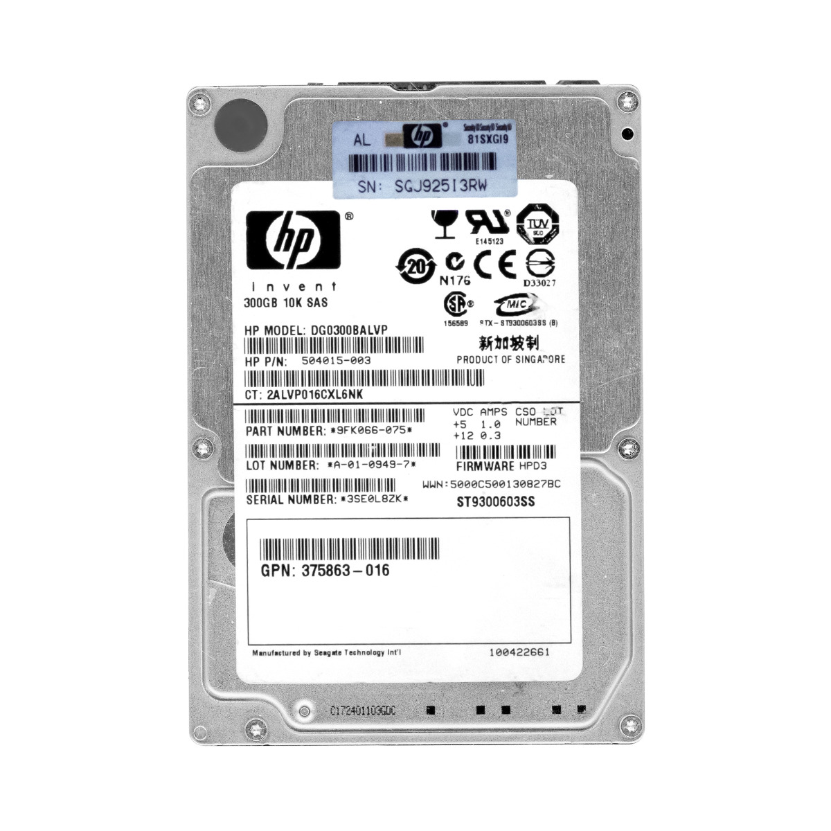 HP 504015-003 300 Go 10K 16 Mo SAS-2 2,5'' DG0300BALVP
