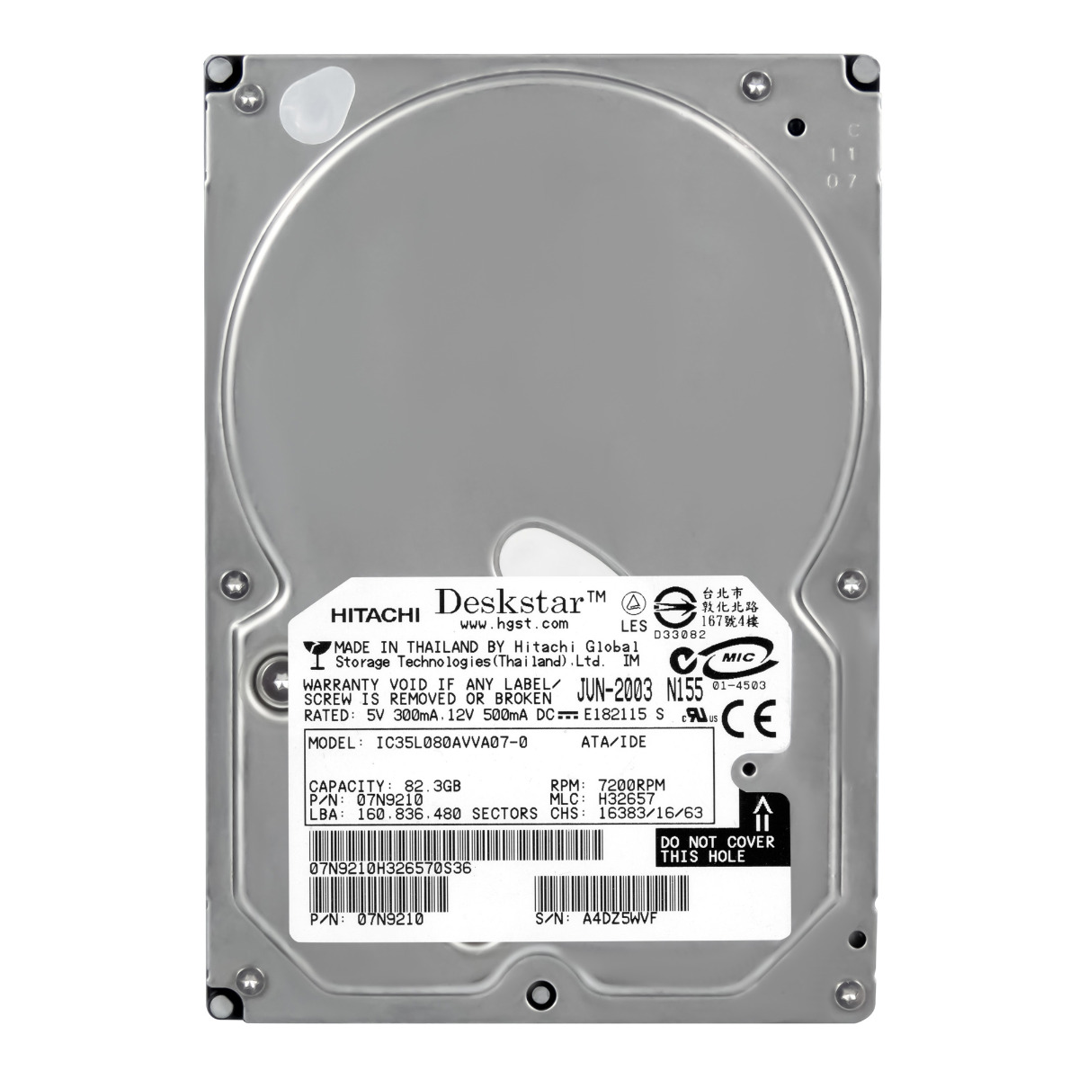 HITACHI DeskStar 120GXP 82,3 Go 7 200 tr/min 2 Mo ATA 3,5'' IC35L080AVVA07-0