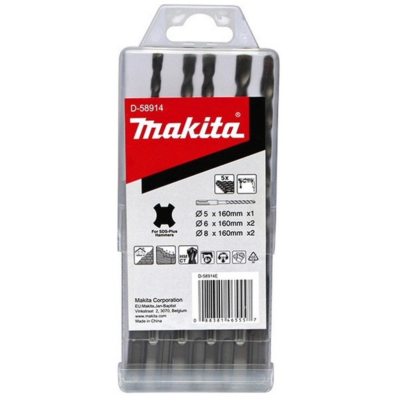 Makita D-58914 Jeu de forets SDS-plus, 5, 6, 8 mm / 5 pièces