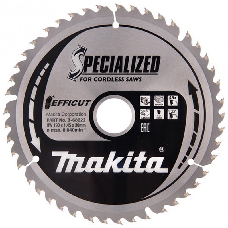 Lame de scie Makita B-68638 TCT Efficut 190 mm x 30 mm 45 dents = ancienne référence B-68622