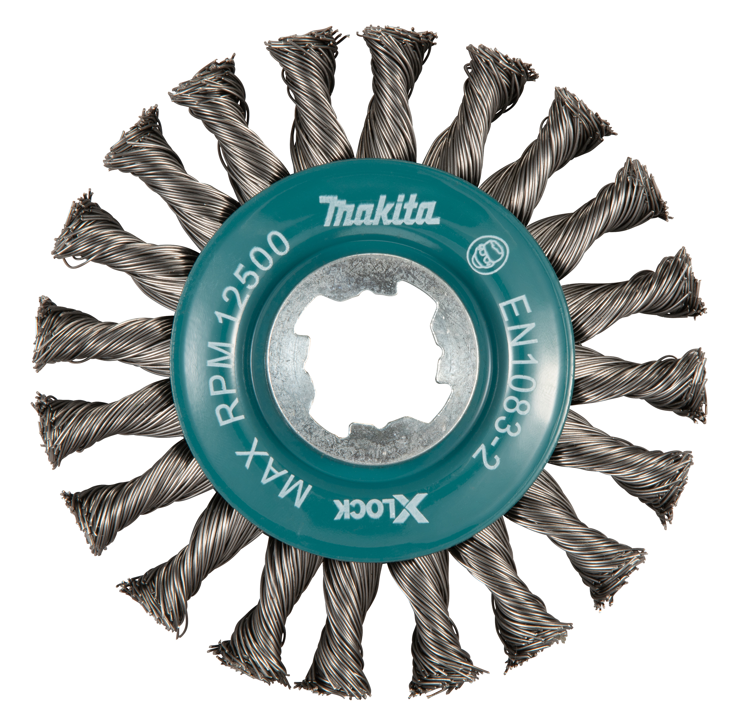 Brosse ronde Makita, 115 mm - torsadée - acier zingué - X-LOCK - D-73405