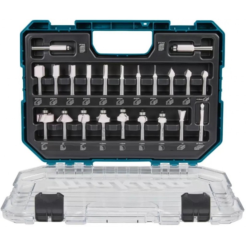 Makita D-74778 Jeu de fraises, 22 pièces, queue 8 mm, coffret de transport — lot de 22 pièces