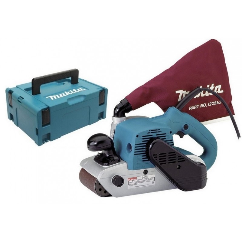Makita 9403J Ponceuse à bande. Dimensions de la bande abrasive : 100x610 mm / Puissance : 1200 W, Makpac