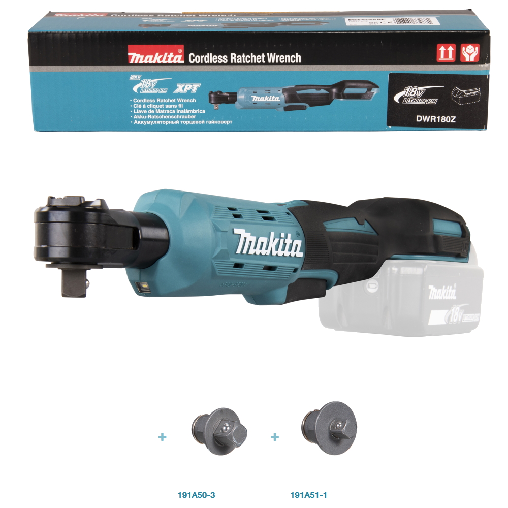 Makita DWR180Z Tournevis à cliquet sans fil 47,5 Nm, 800 tr/min, 1/4" et 3/8" (18V)