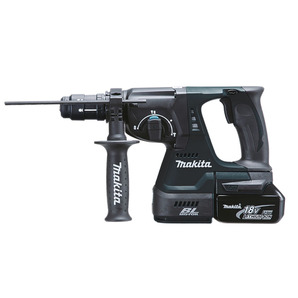 Makita Perforateur combiné SDS-PLUS 18V en noir / 5,0 Ah, 2 batteries + chargeur dans MAKPAC BLACK EDITION