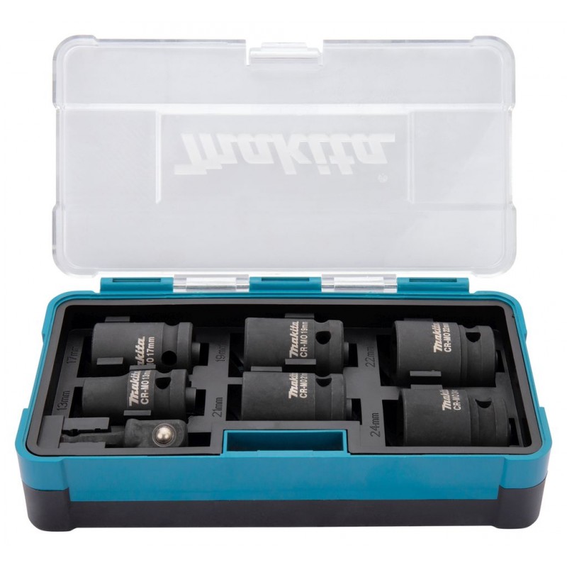 Makita E-16592 Jeu de douilles 6 pièces 1/2" carré, avec 1 adaptateur B-69733 — lot de 6 pièces
