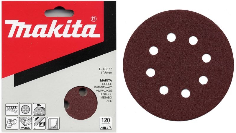 Papier abrasif excentrique Makita 10x Klett 125 mm P80 - P-43555