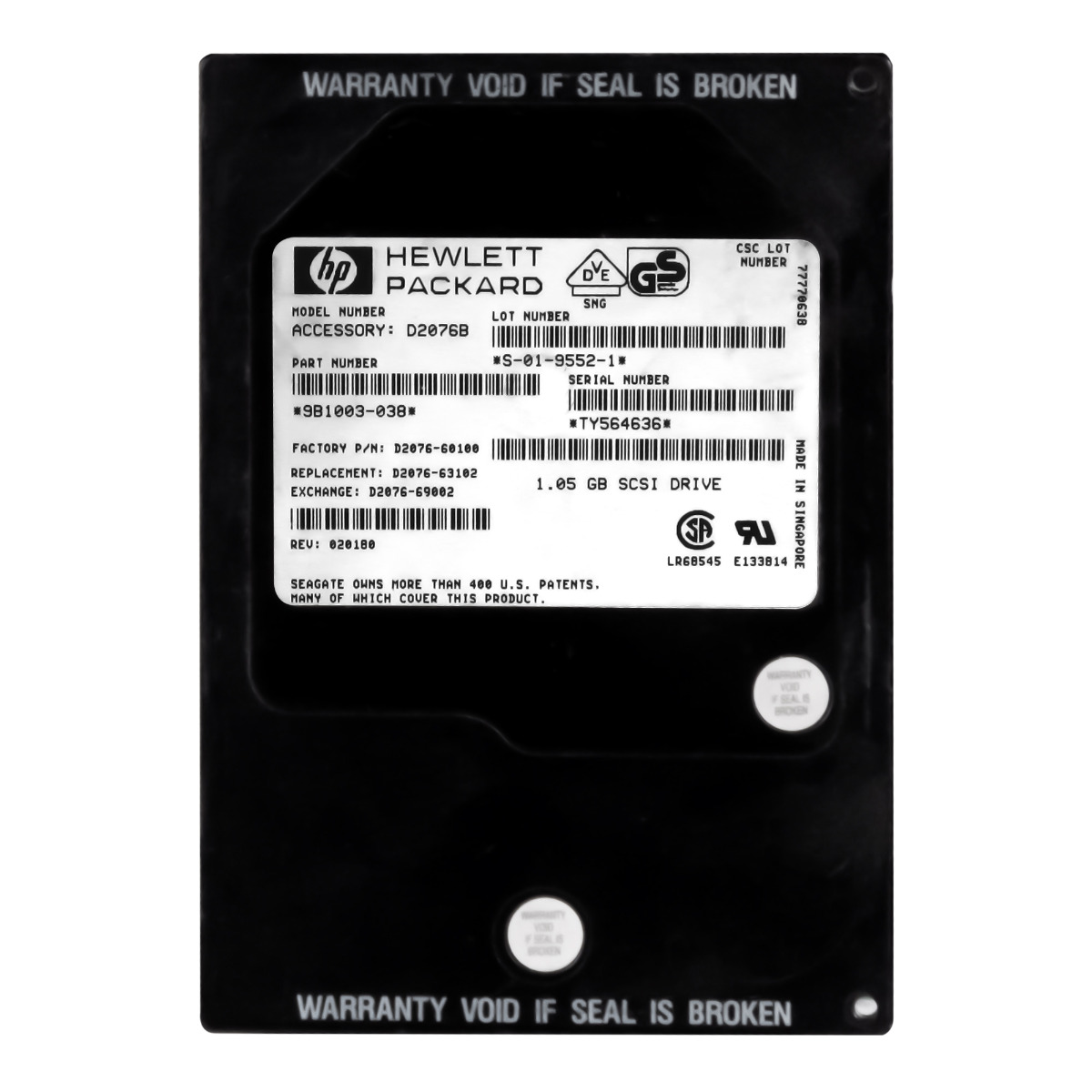 HP D2076-60100 D2076-63102 1,05 Go SCSI FAST 5,4K 3,5''
