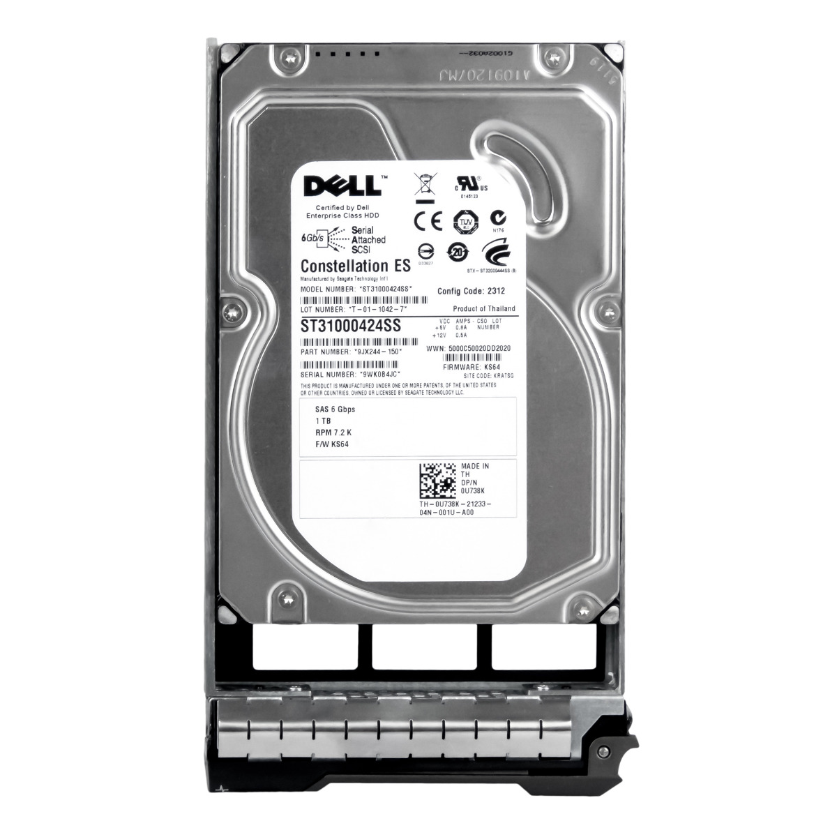Disque dur interne DELL 0U738K 1 To 7.2k 16 Mo SAS 6 Gb 3,5'' ST31000424SS