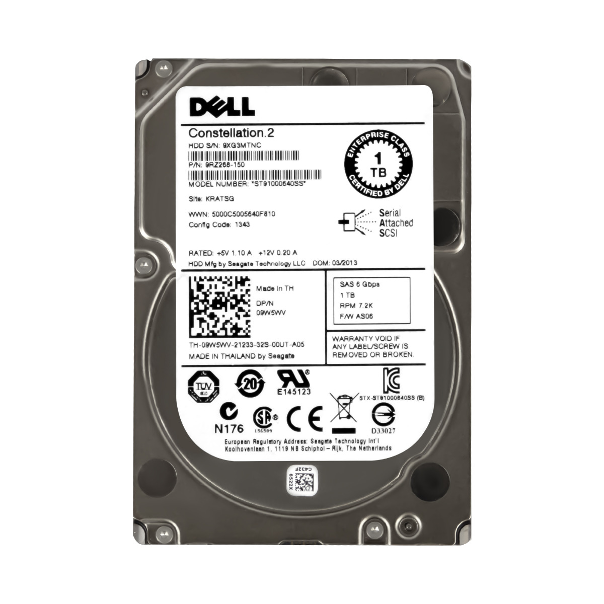 DELL 09W5WV 1 To SAS-2 7.2K 64MB 2.5'' ST91000640SS