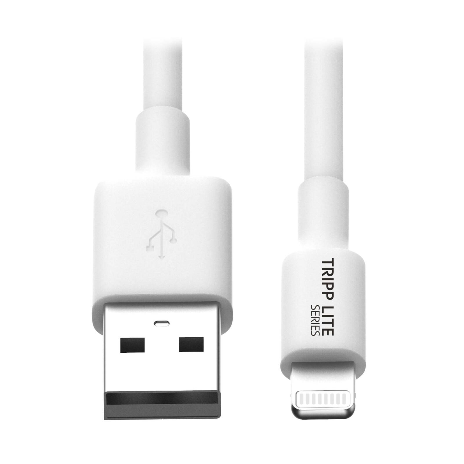 Câble Eaton Tripp Lite Series USB-A vers Lightning Sync/Charge, certifié MFi - Blanc, connecteur/connecteur, USB 2.0, 3 ft (0,91 m)