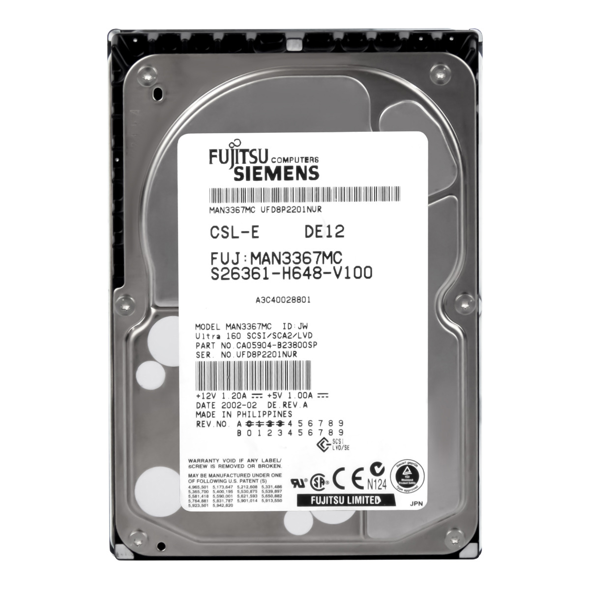 FUJITSU A3C40028801 36 Go 10K 8 Mo SCSI U160 3,5'' S26361-H648-V100 MAN3367MC