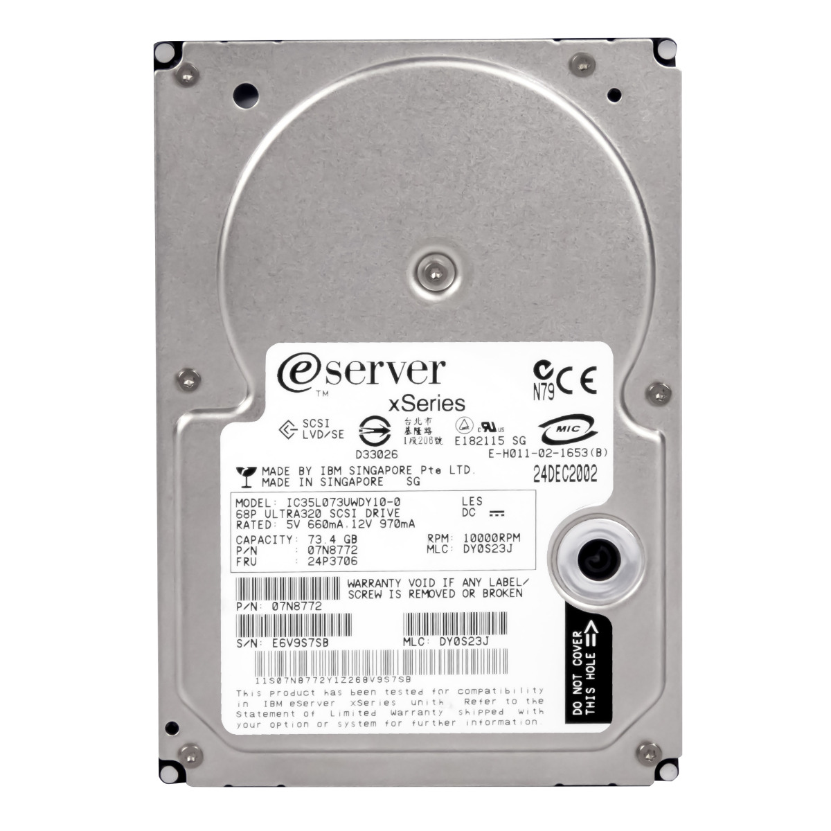 IBM 24P3706 73 Go 10K 8 Mo SCSI U320 3,5'' IC35L073UWDY10-0