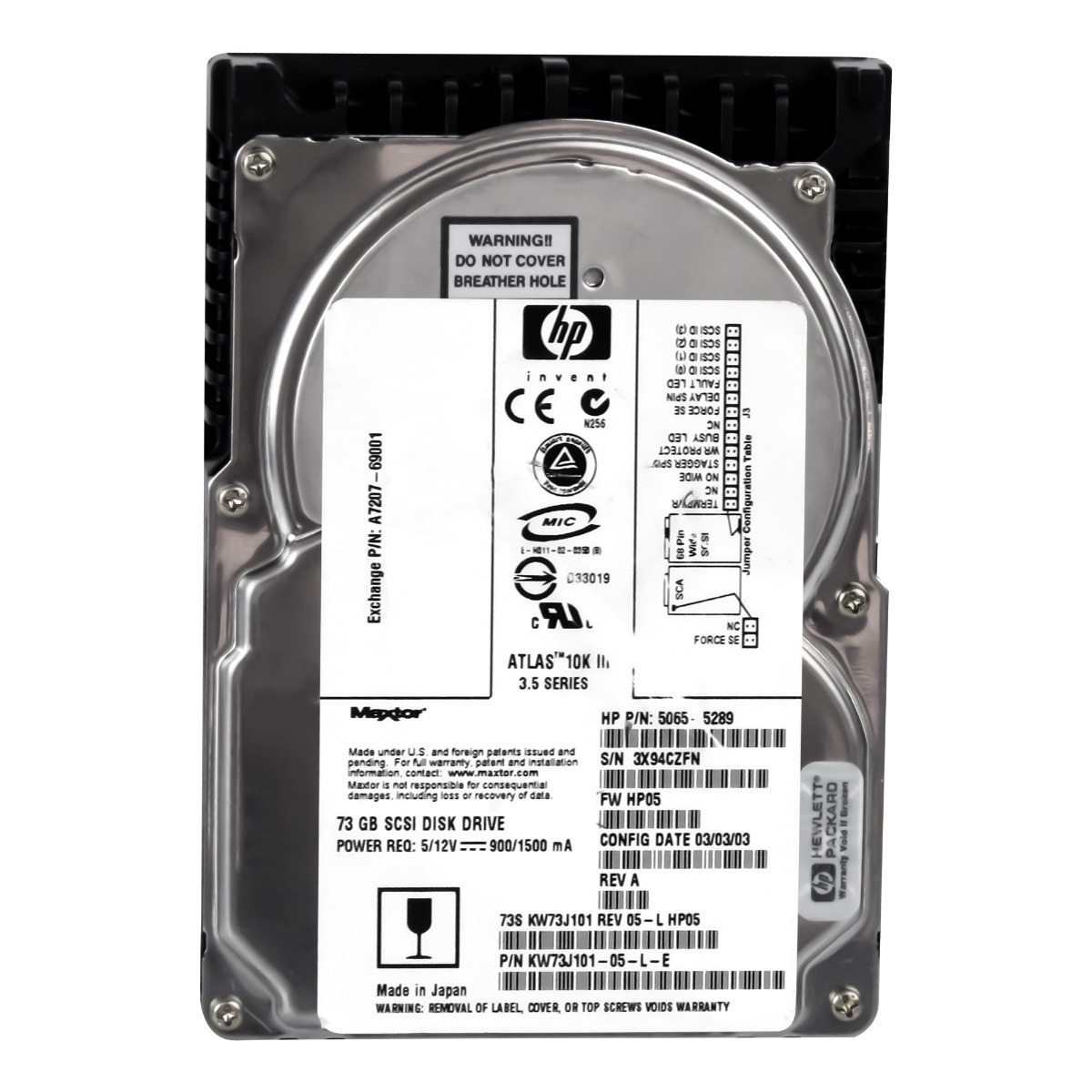 HP 5065-5289 73 Go 10K 8 Mo SCSI U160 3,5'' KW73J101