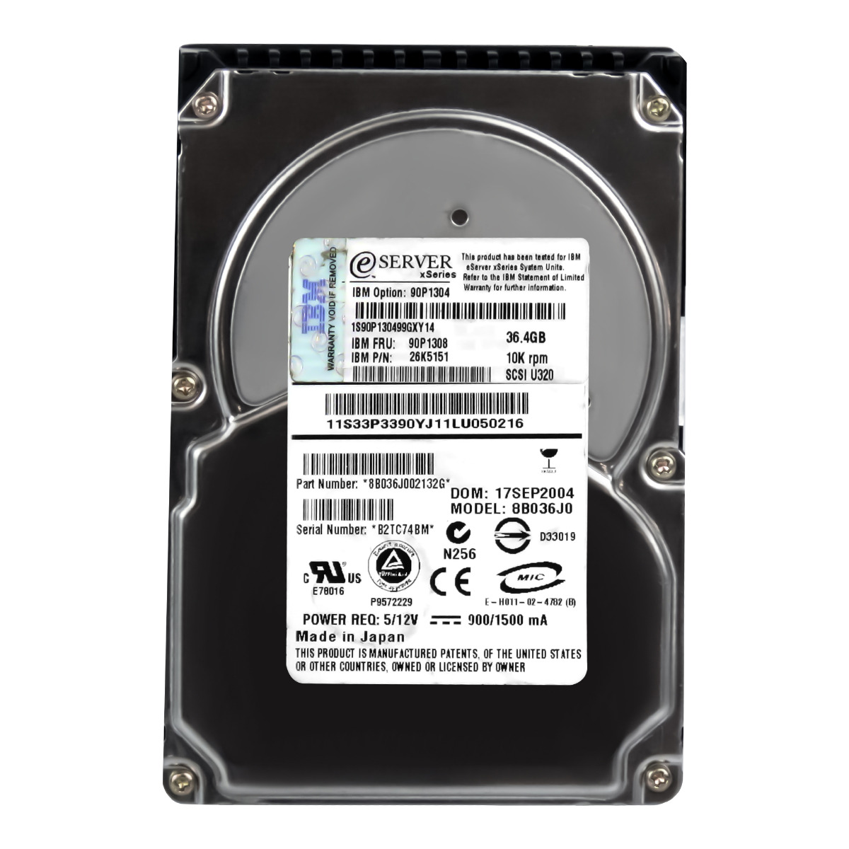 IBM 90P1308 / 26K5151 36 Go 10K 8 Mo SCSI U320 3,5'' 8B036J0