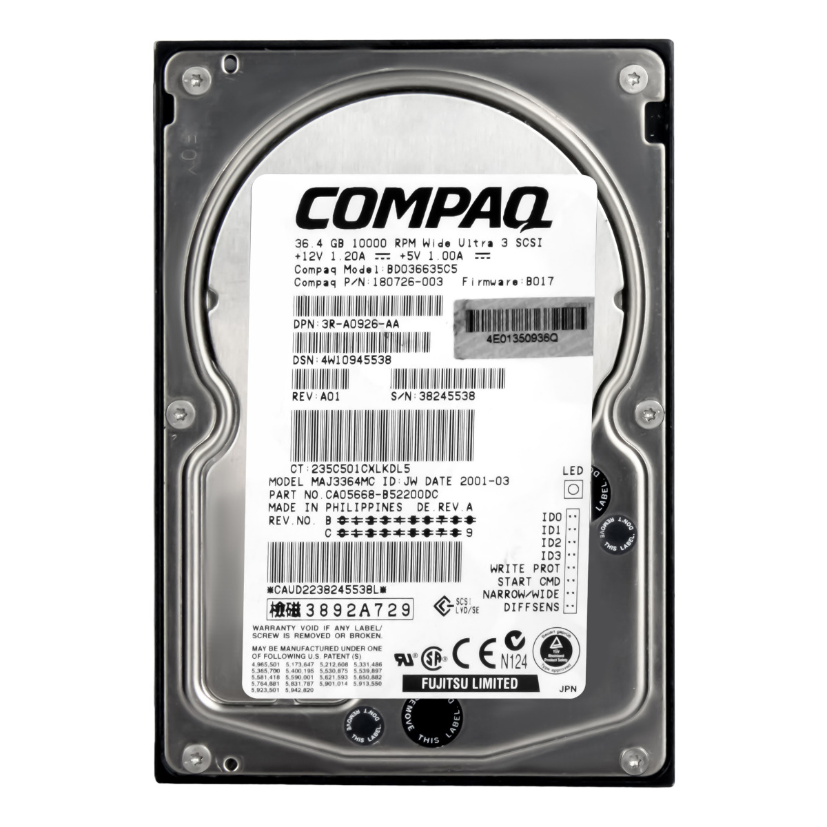 COMPAQ 180726-003 36 Go 10 000 tr/min 4 Mo SCSI U160 3,5'' BD036635C5