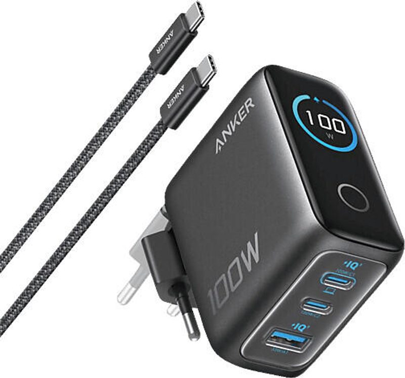 Chargeur Anker 100W 3 ports avec câble USB-C, noir