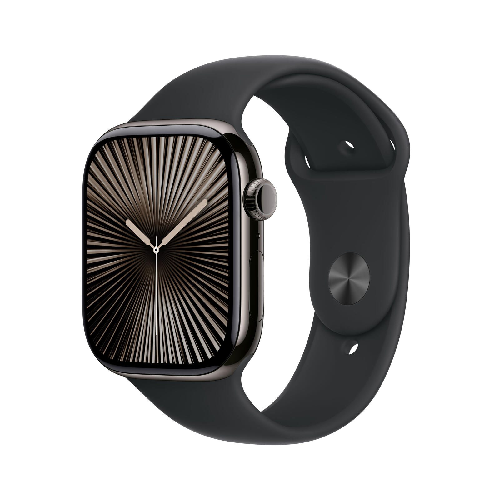 Apple Watch Series 10 (GPS + Cellular) 46 mm boîtier en titane gris ardoise bracelet sportif noir M/L