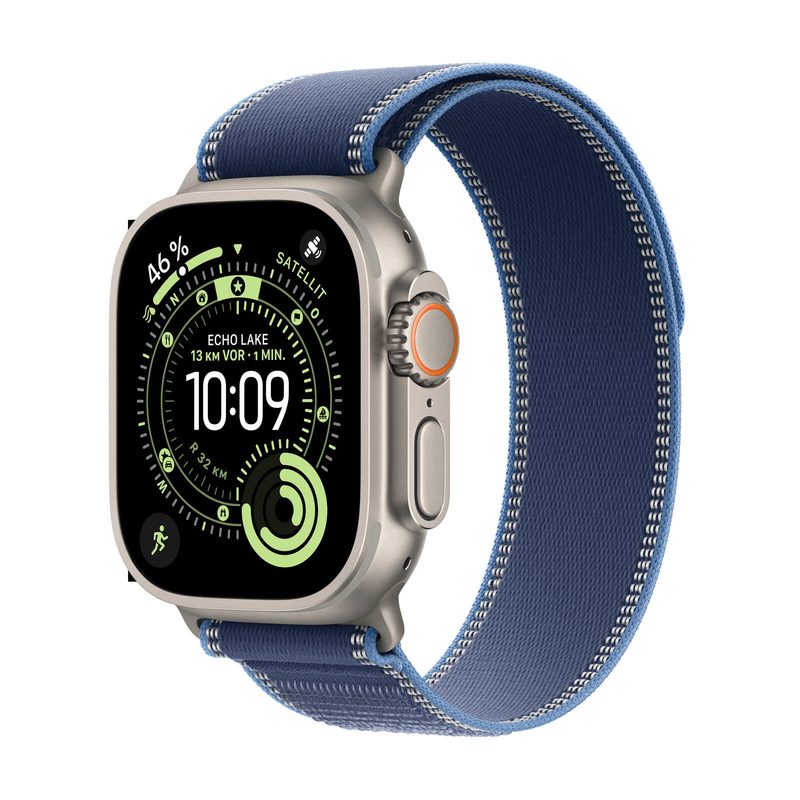 Apple Watch Ultra 3 Titane naturel (GPS + Cellular) 49 mm Bracelet Trail Bleu/bleu alpin M/L
