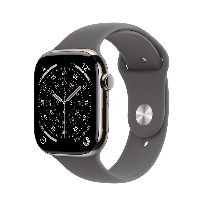 Apple Watch Series 11 Titane Naturel (GPS + Cellular) 46 mm Bracelet Sport Gris pierre S/M