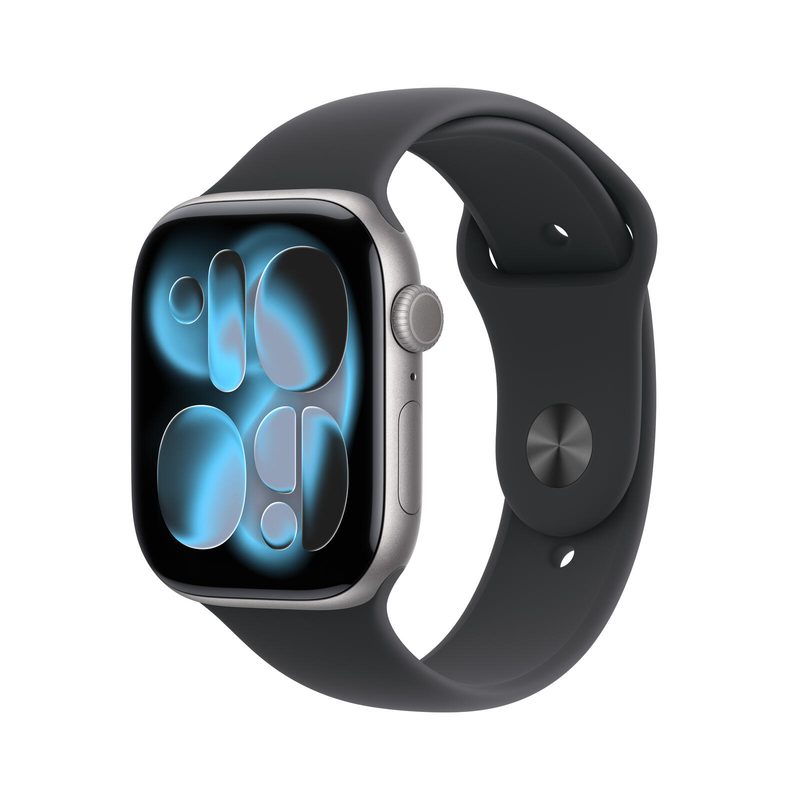 Apple Watch Series 11 Aluminium (GPS) 46 mm Gris Espace Sportarmband Noir S/M