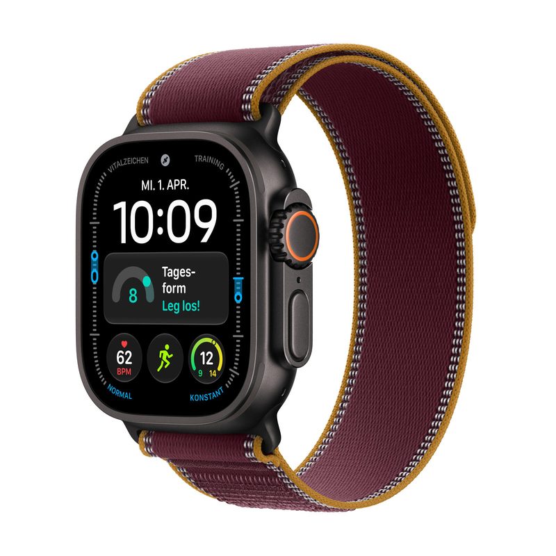 Apple Watch Ultra 4 Titane Noir (GPS + Cellular) 49 mm bracelet Trail Armband Bordeaux M/L
