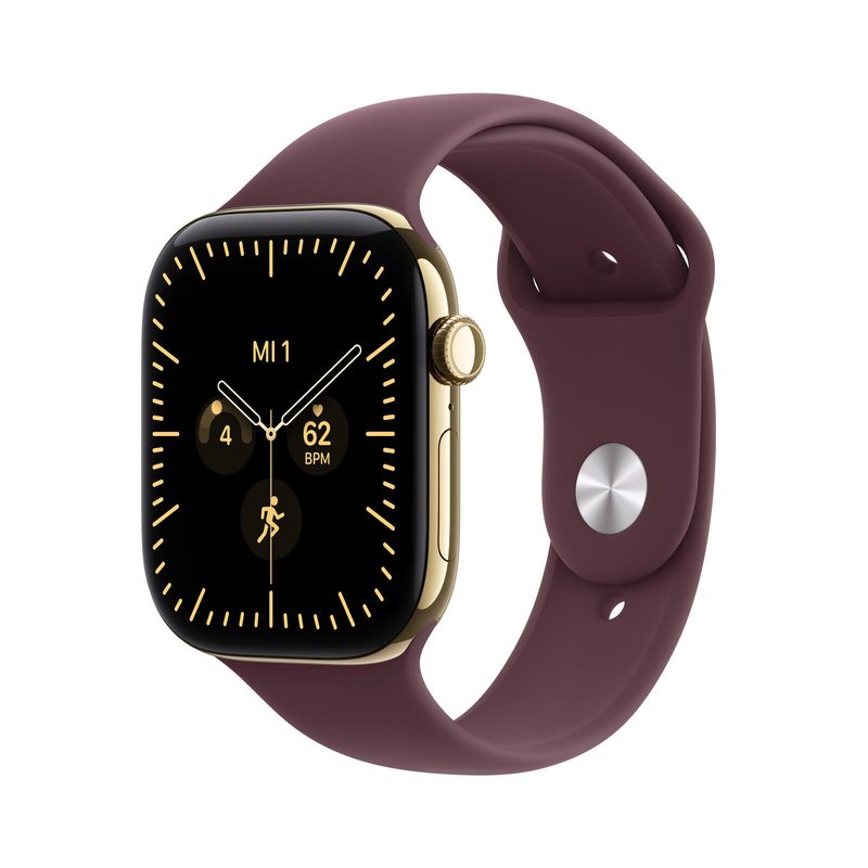 Apple Watch Series 12 Titane (GPS + Cellular) 46 mm Or brillant Bracelet Sport Bordeaux M/L